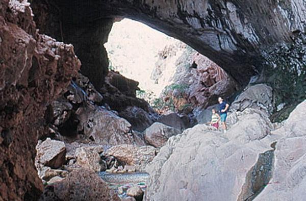 People near Pine Creek at Tonto Natural Bridge in 1973