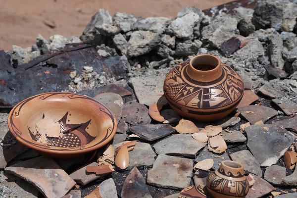 Pottery and shards shown at the museum of Homolovi State Park