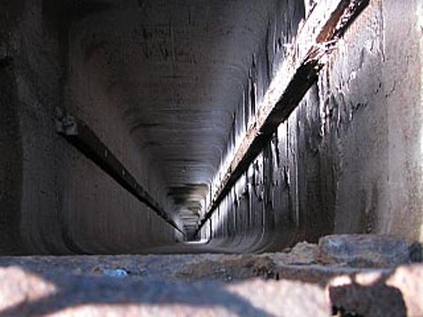 A view down the long mining shaft at Audrey Headframe park