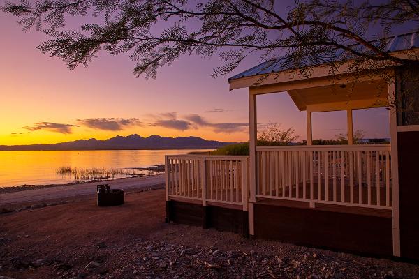 Sunset at the Lake Havasu rental cabins along the Colorado River